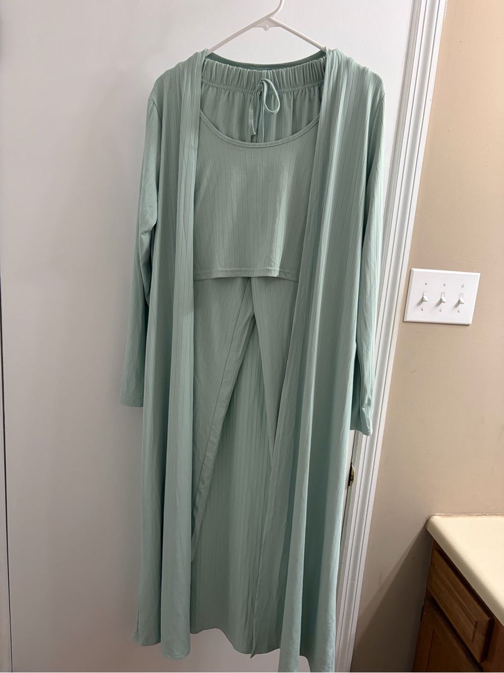 3-Piece Ribbed Pantsuit Set in Sage Green